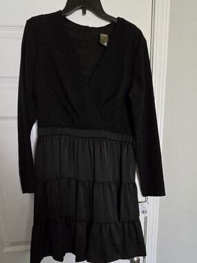 Tiered Black Long-Sleeve Dress